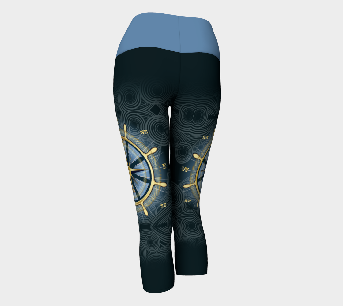 Swirly Compass Rose Yoga Capris With Blue Band preview #3