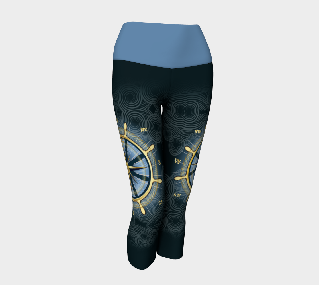 Swirly Compass Rose Yoga Capris With Blue Band preview #1