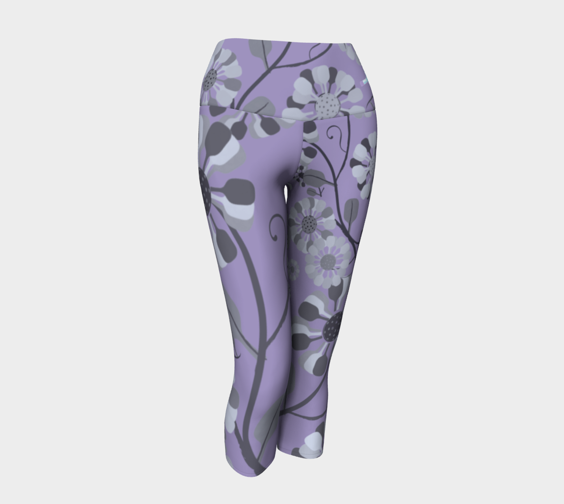 Pickleball Flowers, grey and lavender, yoga capris preview