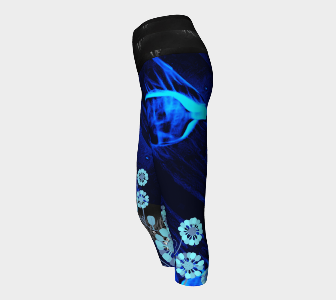 Pickleball blue smoke and flowers yoga capris preview #2