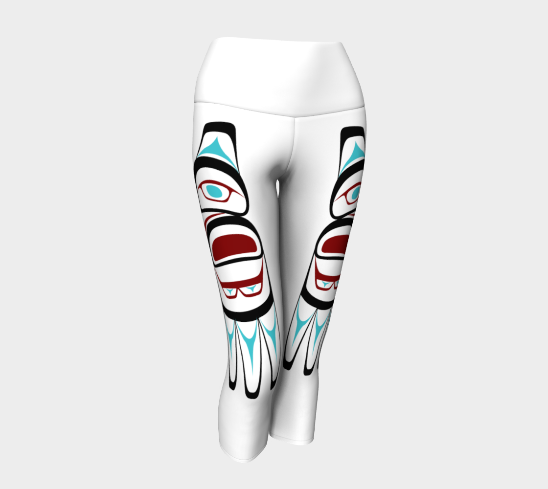 Tlingit Haida Tribal Artist Designed Eagle Capri Yoga Leggings White Band preview