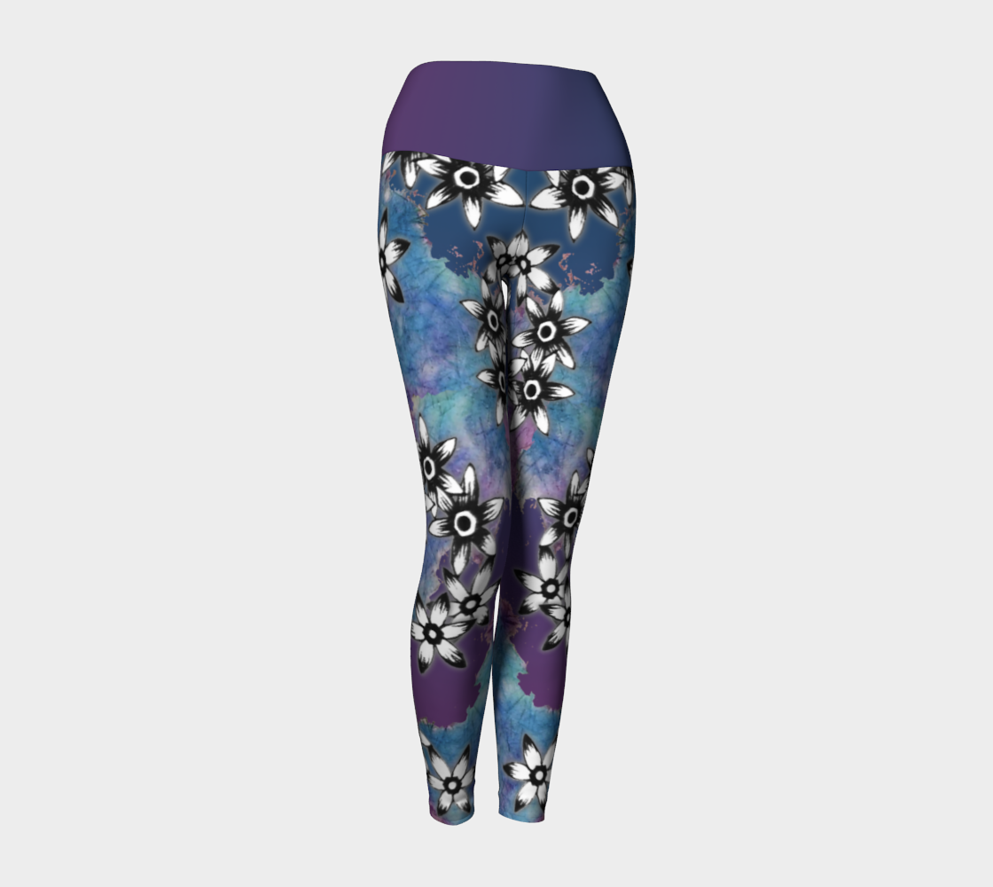 Purple Blue Dark Ombre Floral Yoga Leggings preview #1