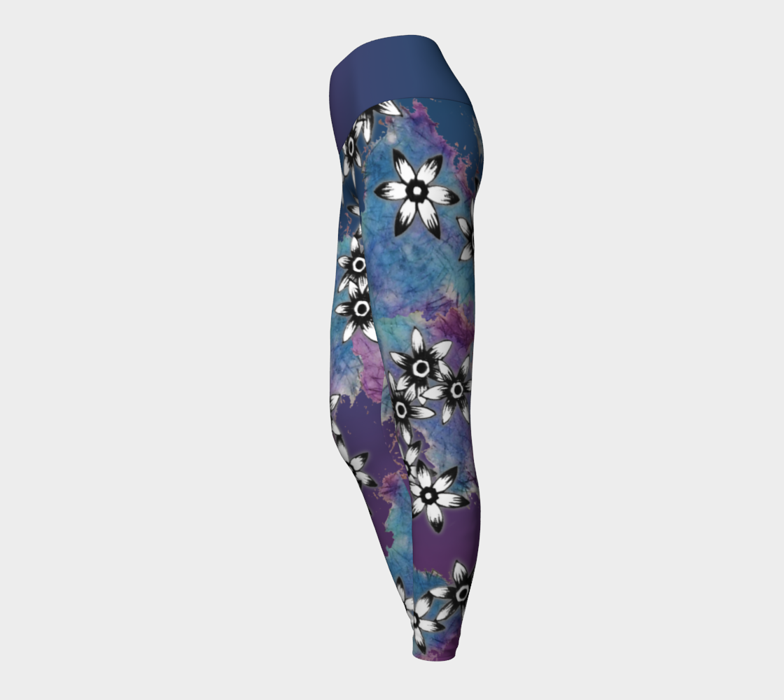 Purple Blue Dark Ombre Floral Yoga Leggings preview #3