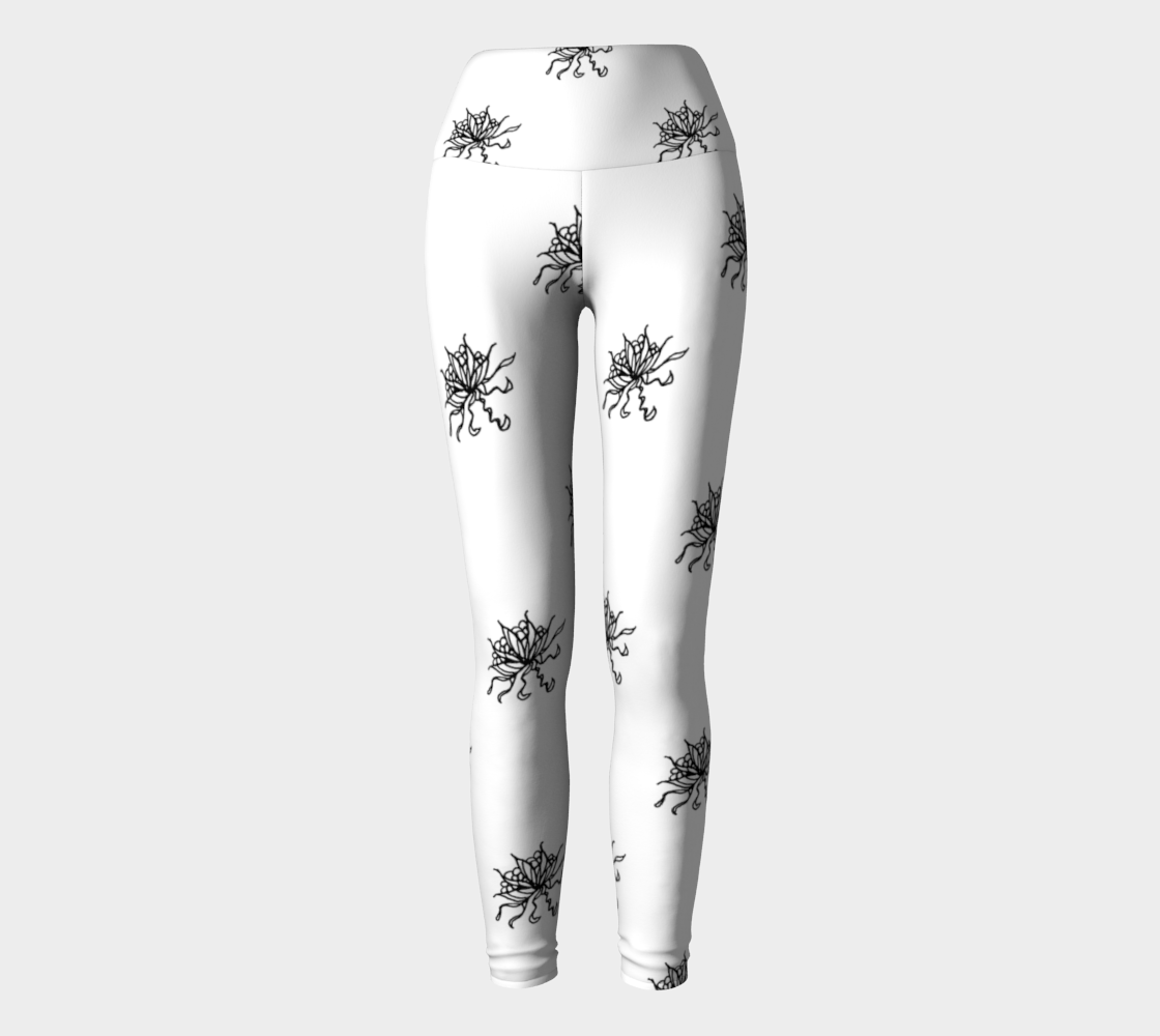 Aperçu de Black and White Floral Print Pattern Yoga Leggings