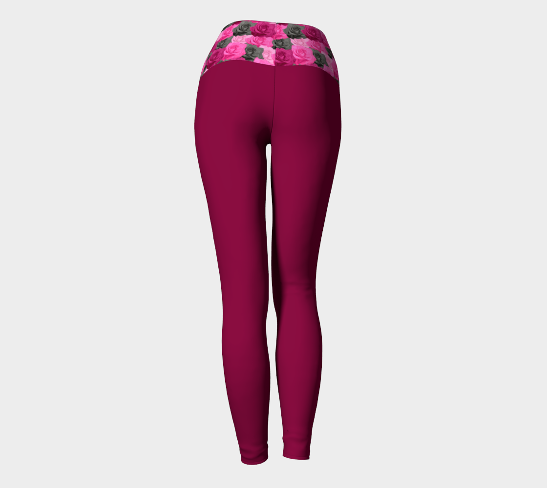Maroon Yoga Leggings with Pink Roses Band preview #4