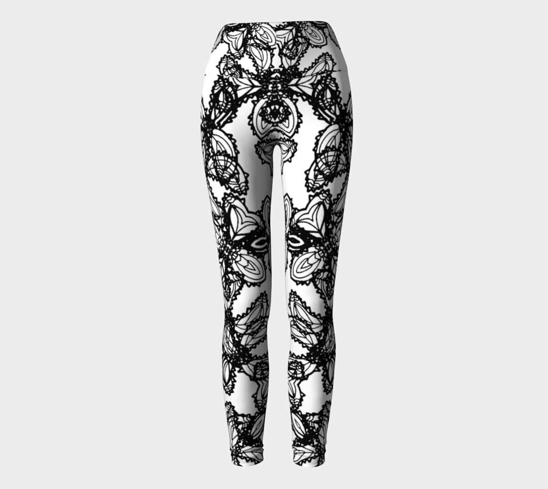 Aperçu de Stylized Botanical Motif Black and White Print Yoga Leggings