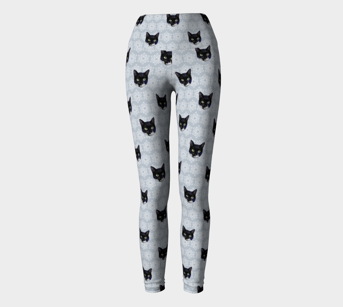 Tuxedo cat faces with gray floral background preview