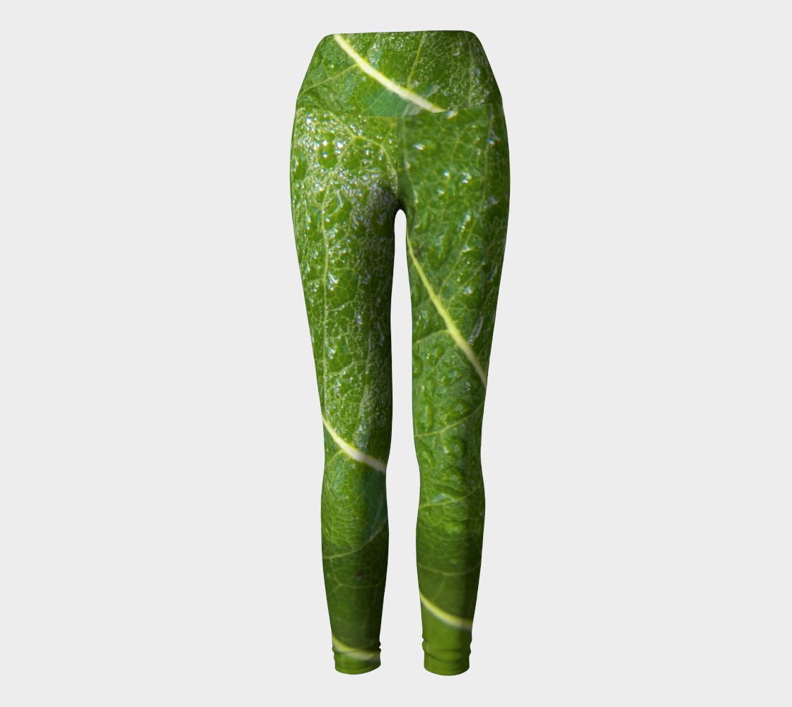 Aperçu de Green Leaf with Water Droplets Yoga Leggings