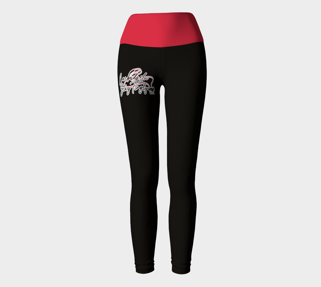 'Earbuds In, Stay Tingly' Yoga Leggings, Black and Red preview