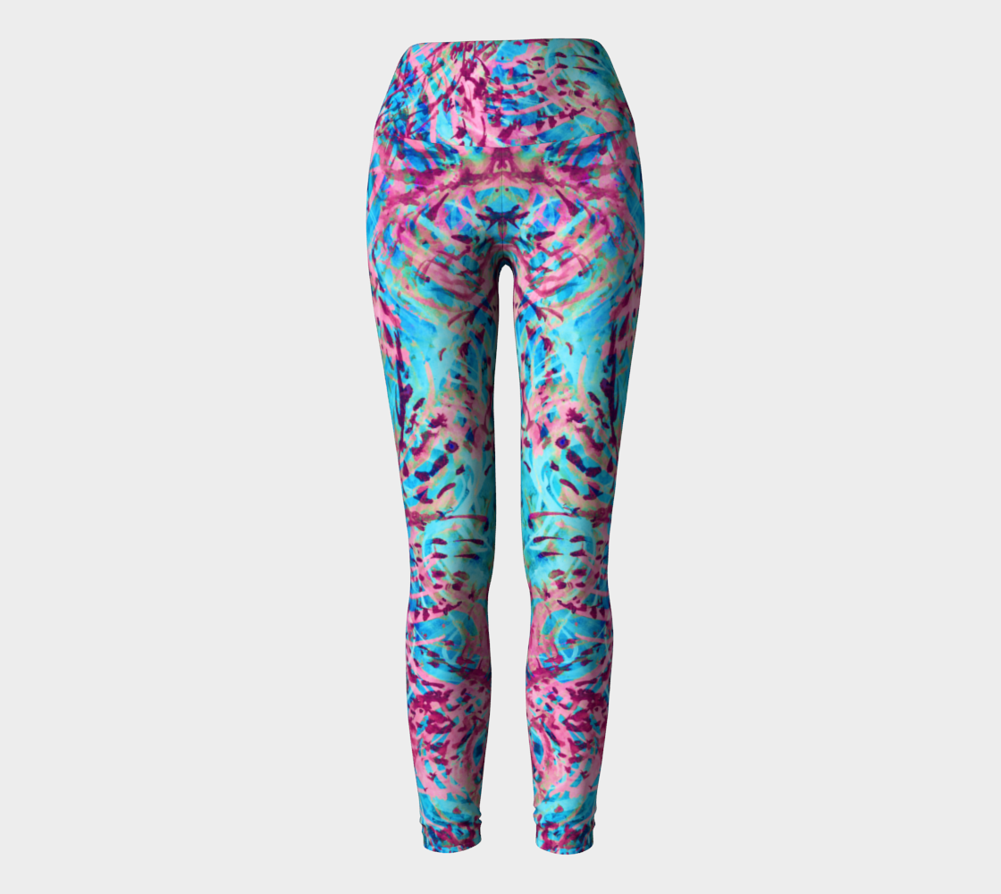 Yoga Leggings Blue Pink Waves Painting preview