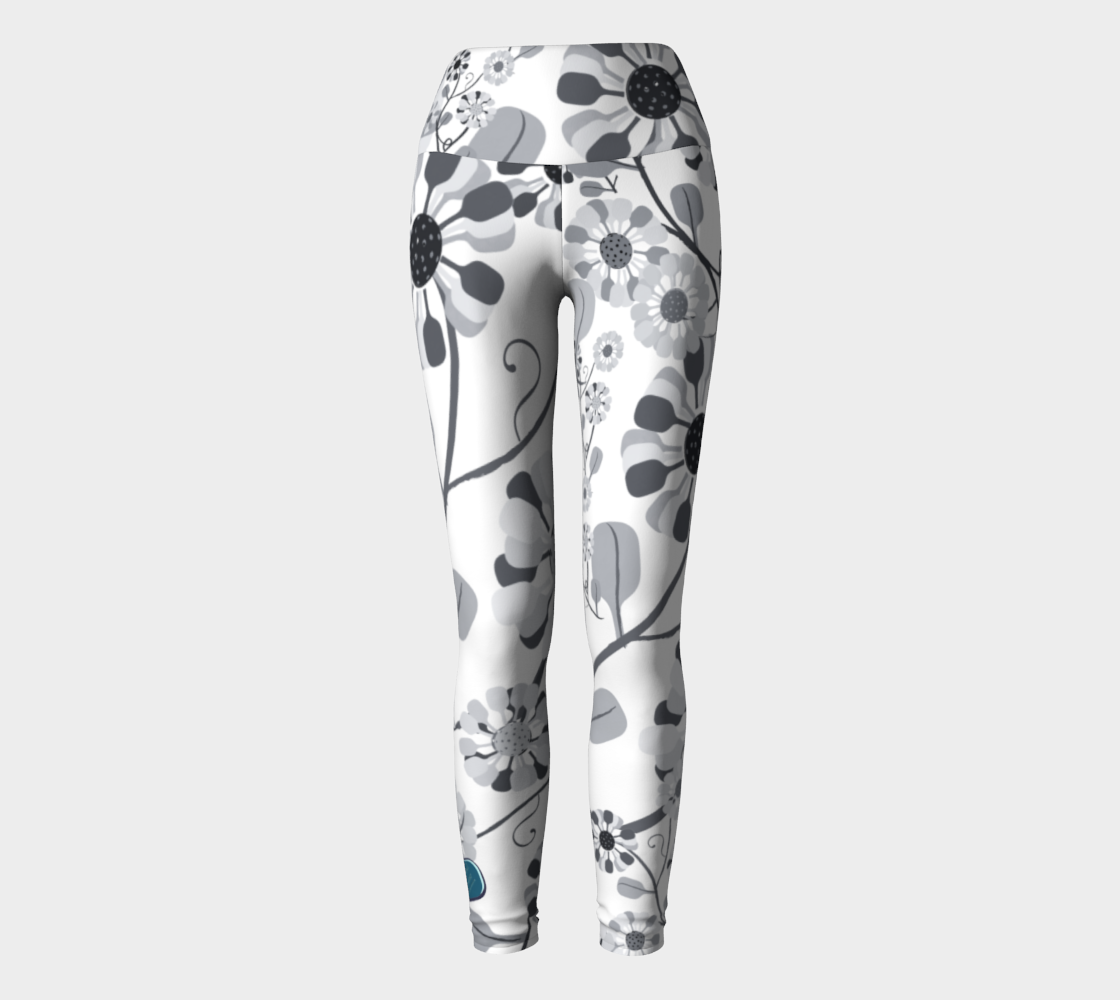 Pickleball Flowers, grey and white, yoga leggings preview