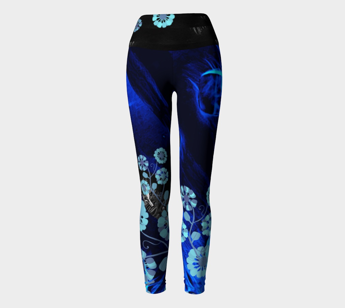Pickleball blue smoke and flowers yoga leggings preview #2