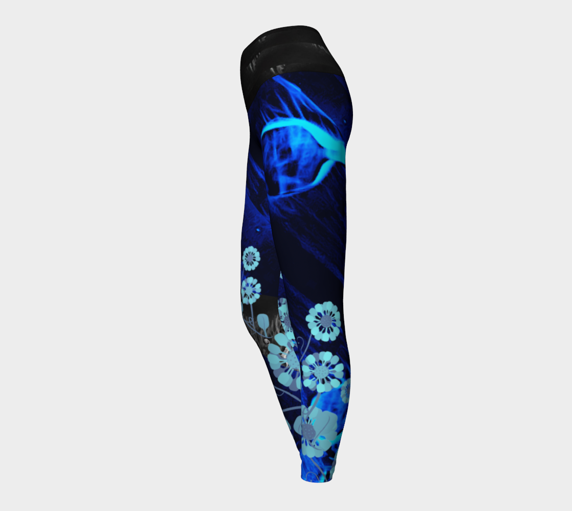 Pickleball blue smoke and flowers yoga leggings preview #3