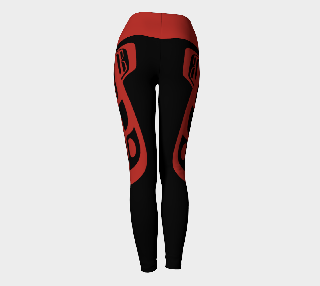 Tlingit Raven Leggings Red On Black With Red Band preview #4