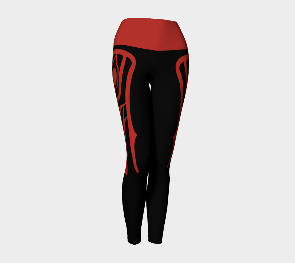 Tlingit Raven Leggings Red On Black With Red Band preview #1