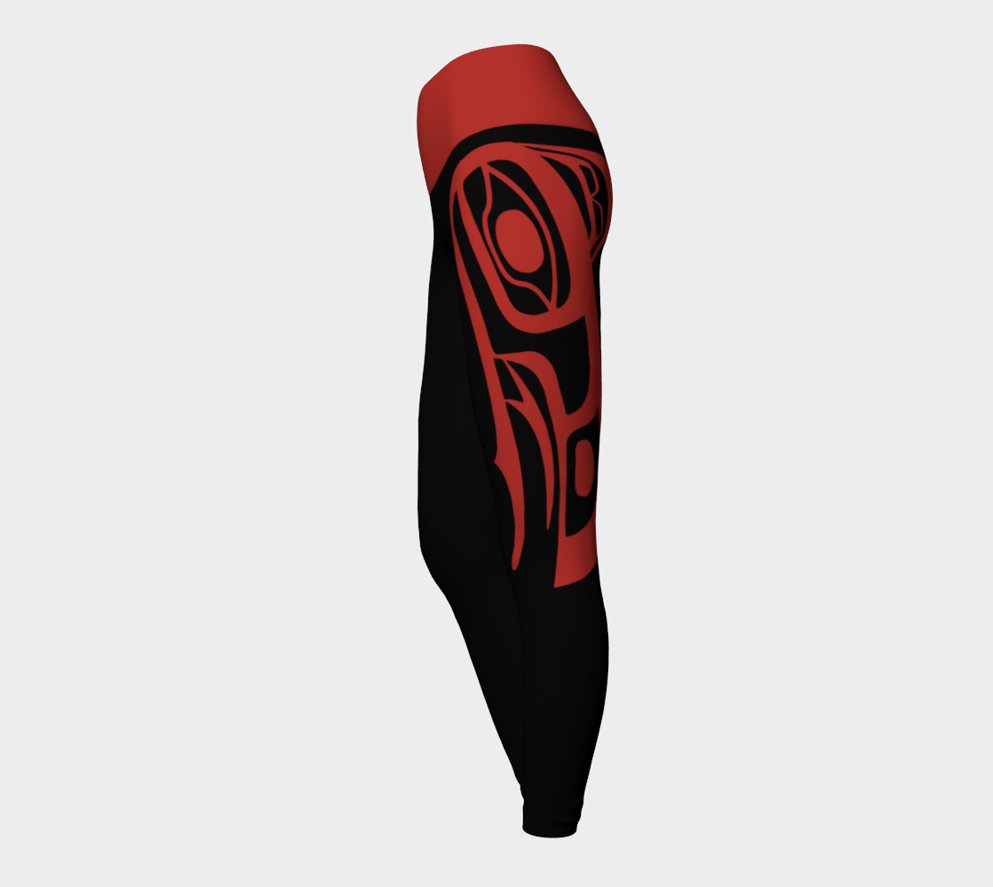 Tlingit Raven Leggings Red On Black With Red Band preview #3