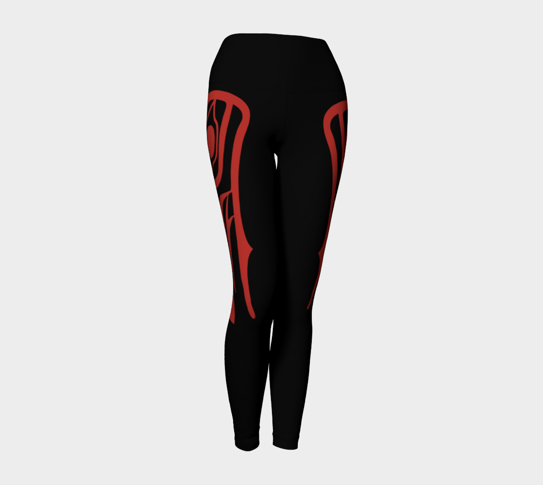 Tlingit Raven Leggings Red on Black With Black Band preview #1
