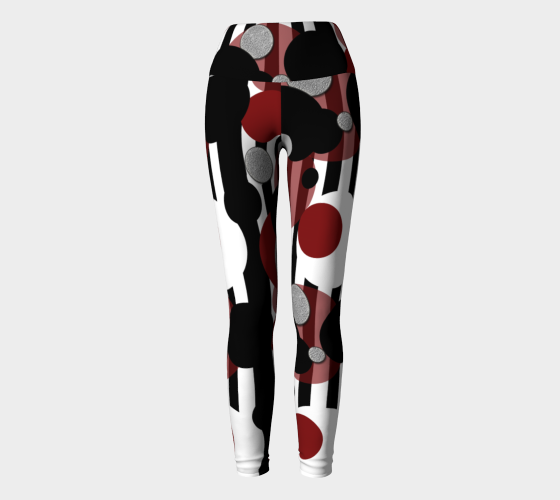Aperçu de Black White Red Stripes Dots Yoga Pants