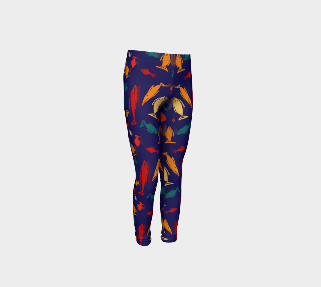 Aperçu de Multi Color Hand Drawn Fish Mania Blue Youth Leggings