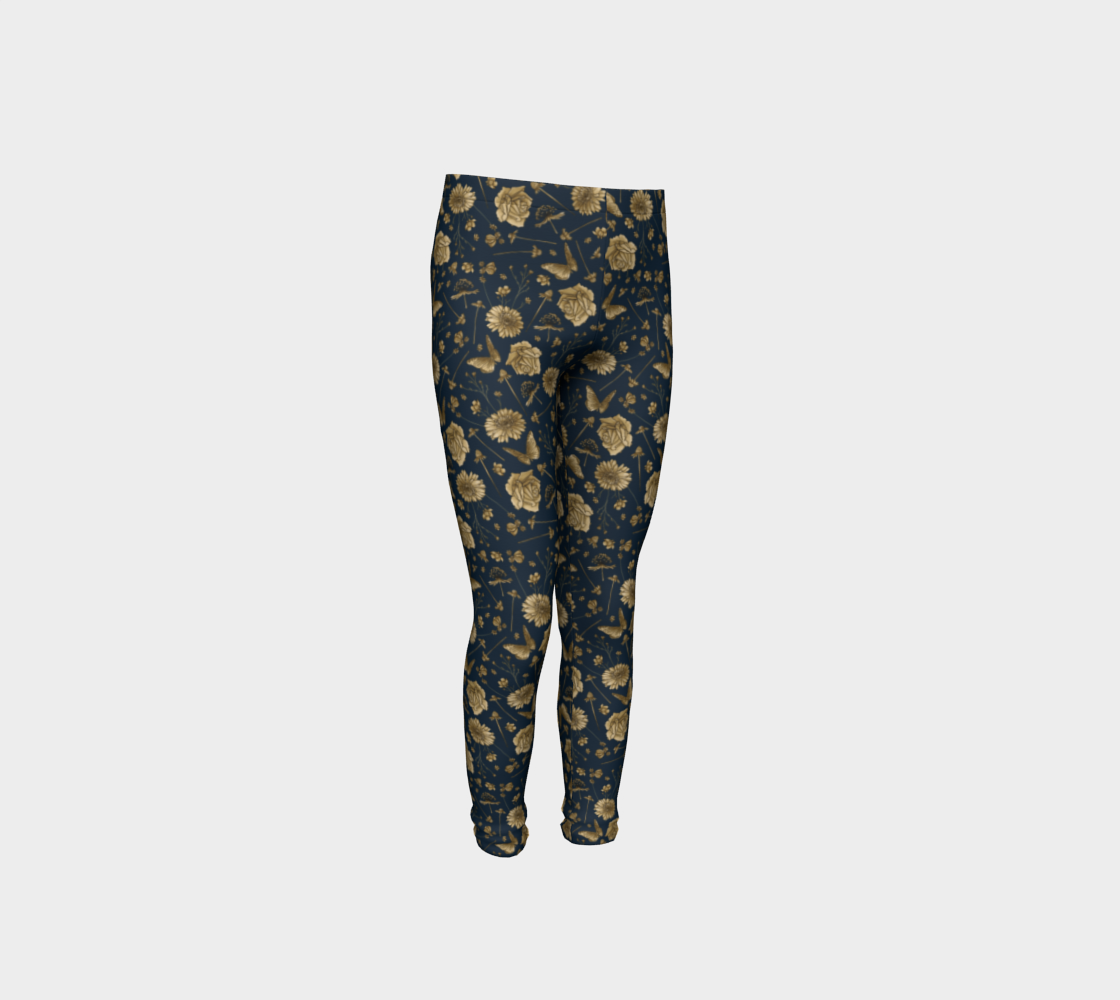 Petal to the metal navy & gold youth leggings preview