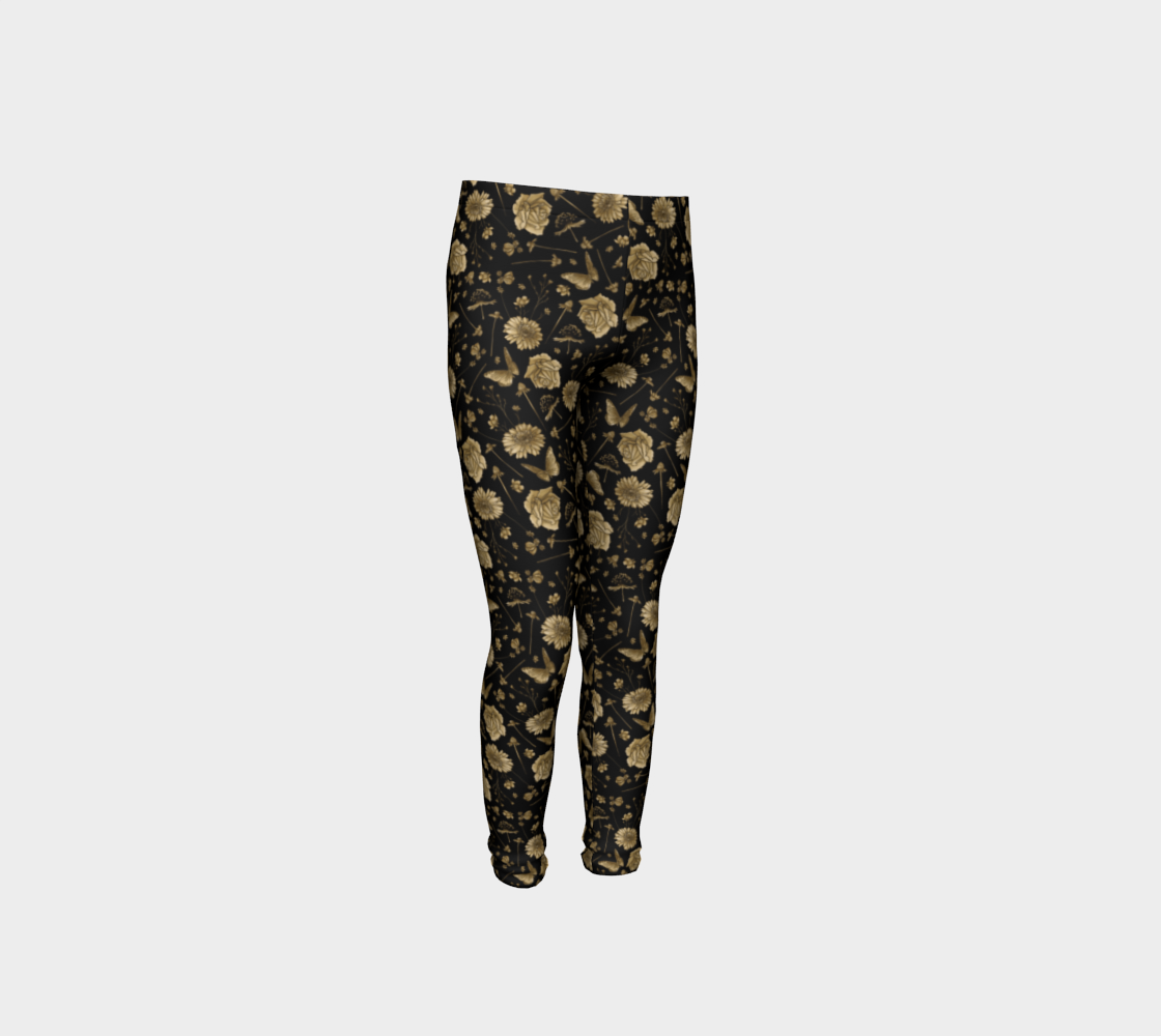 Petal to the metal black & gold youth leggings preview