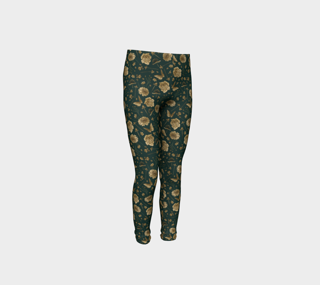 Petal to the metal emerald & gold youth leggings preview
