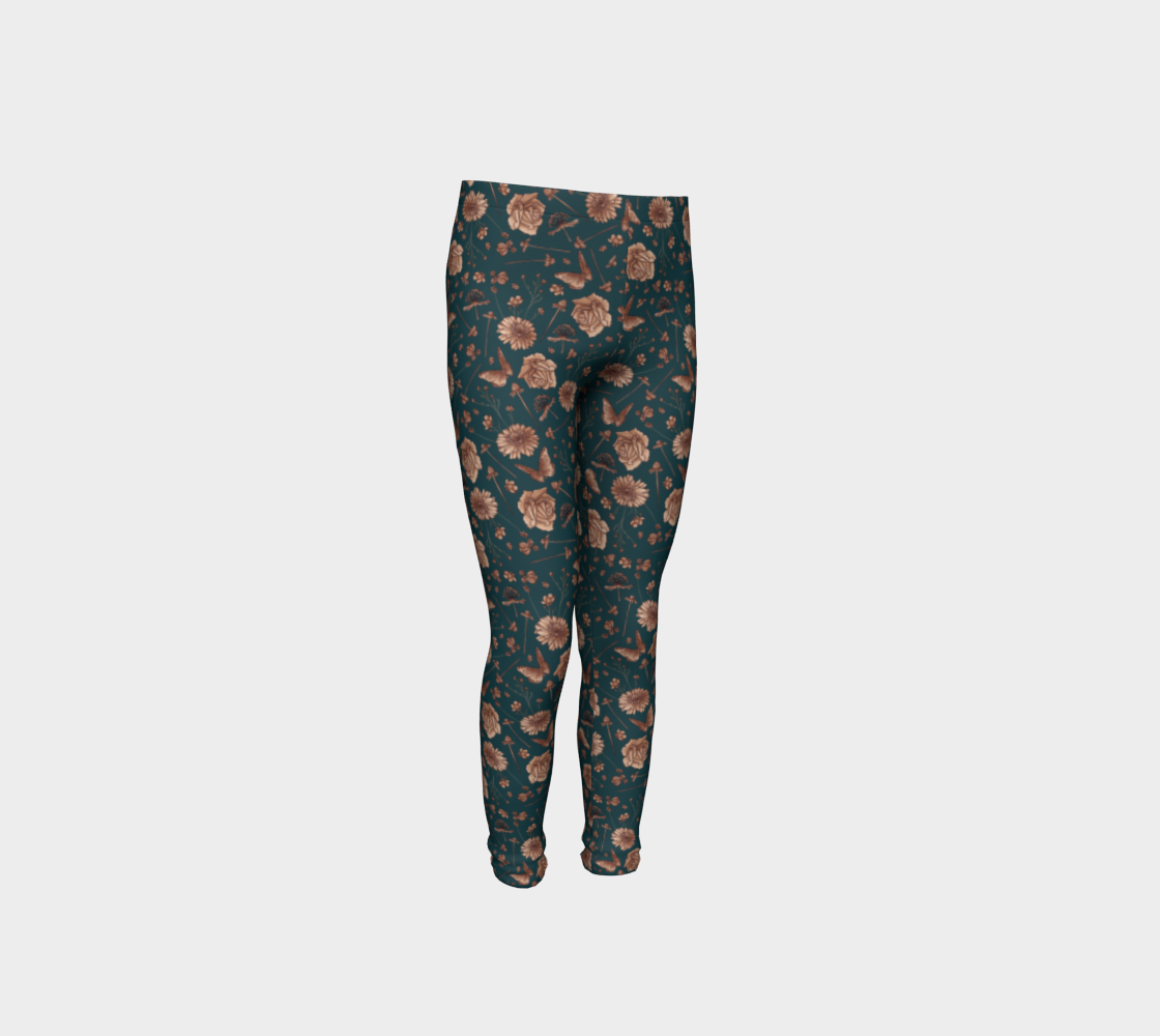 Petal to the metal teal & rose gold youth leggings preview
