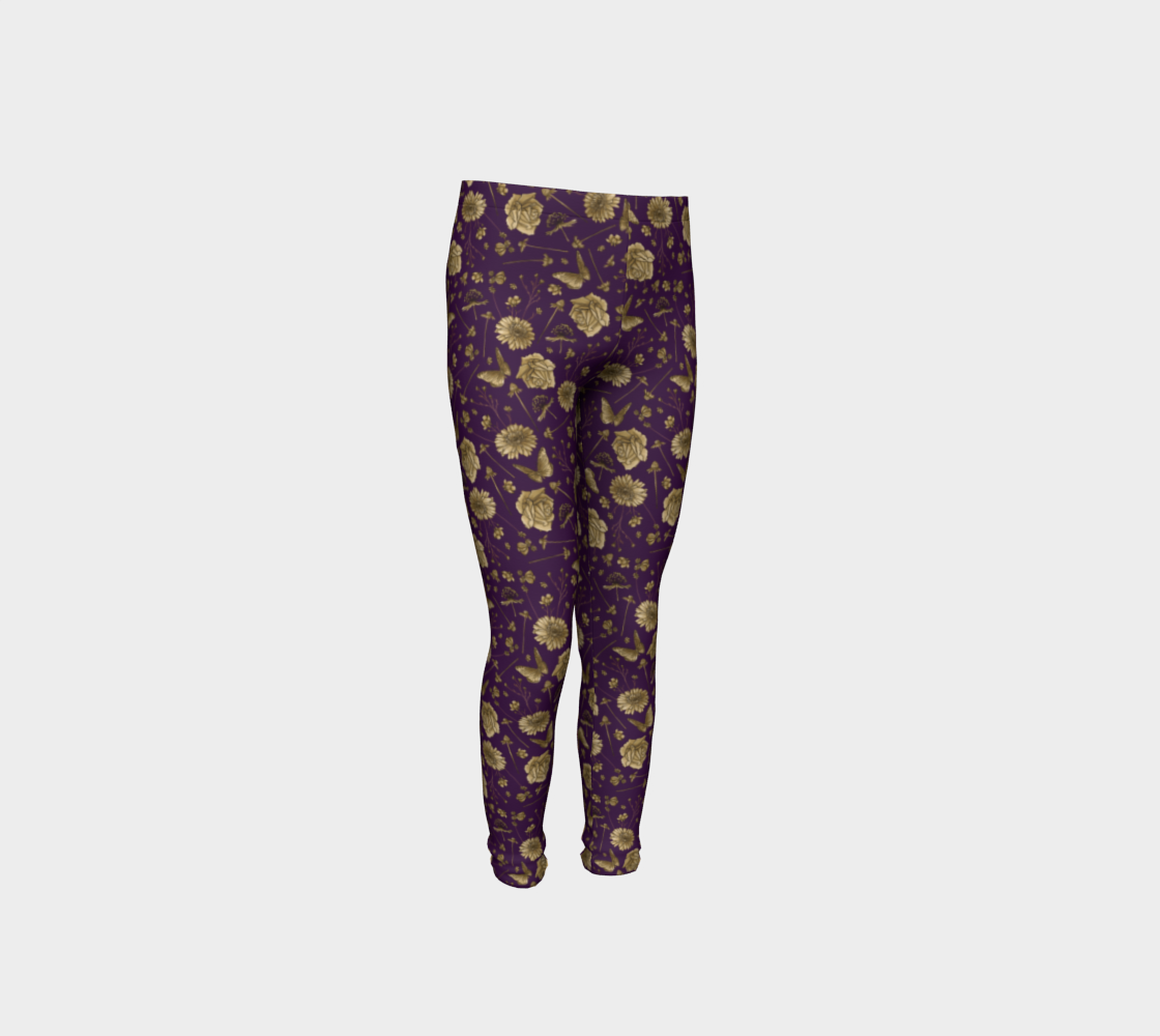Petal to the metal violet & gold youth leggings preview