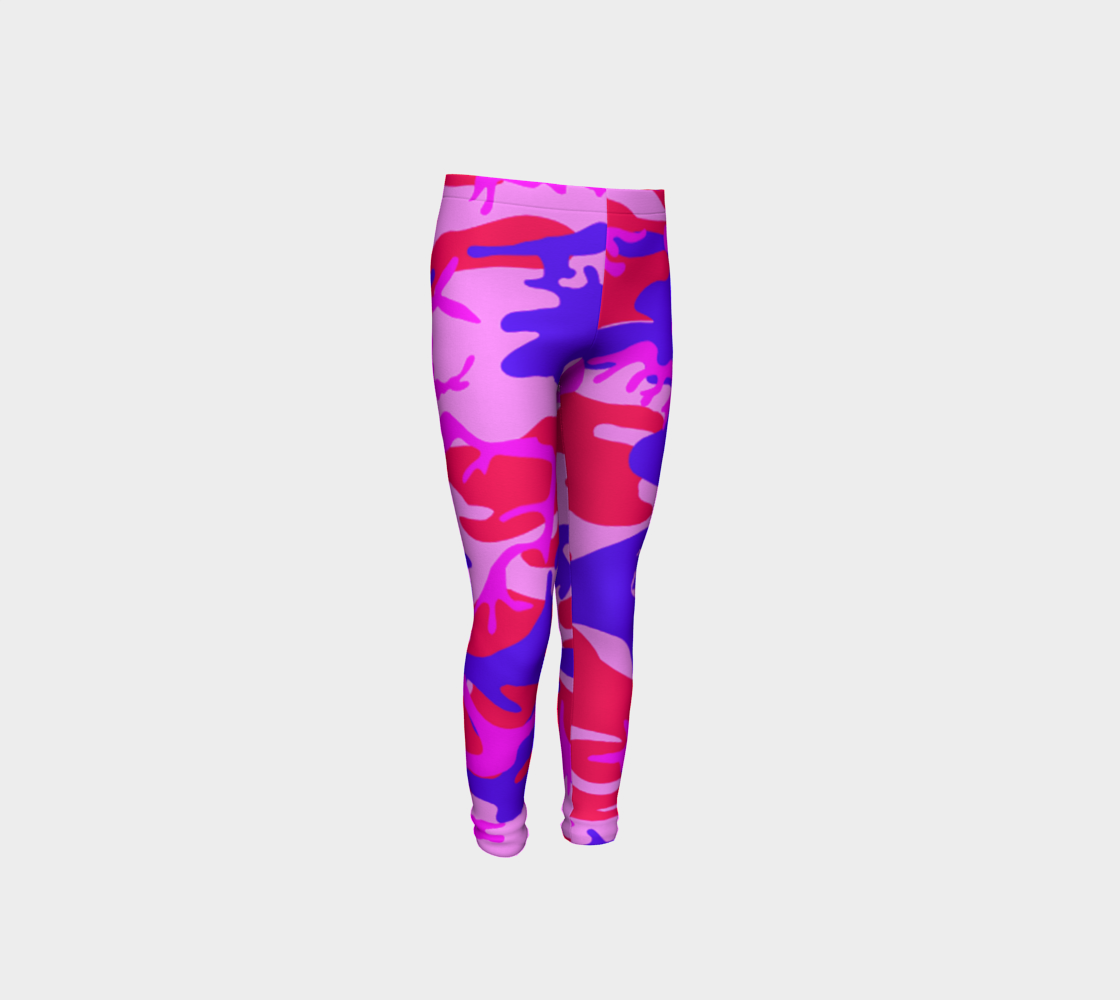 Aperçu 3D de Bright Pink Blue Camouflage Youth Leggings, AWSSG 