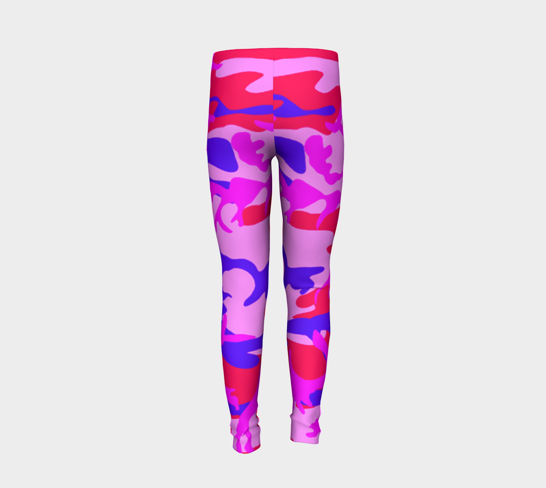 Bright Pink Blue Camouflage Youth Leggings, AWSSG  Miniature #7