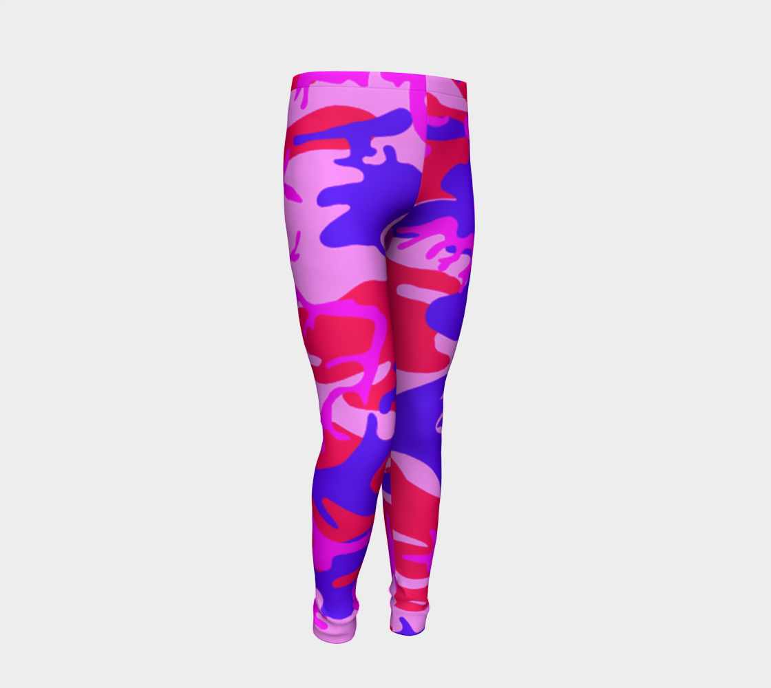 Aperçu 3D de Bright Pink Blue Camouflage Youth Leggings, AWSSG 