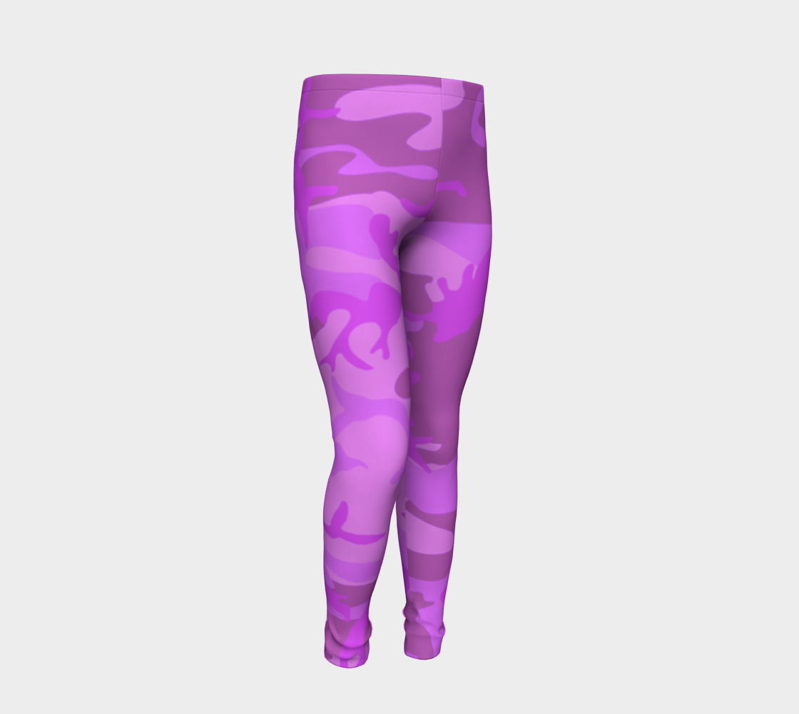 Light Purple Camouflage Youth Leggings, AWSSG  Miniature #3