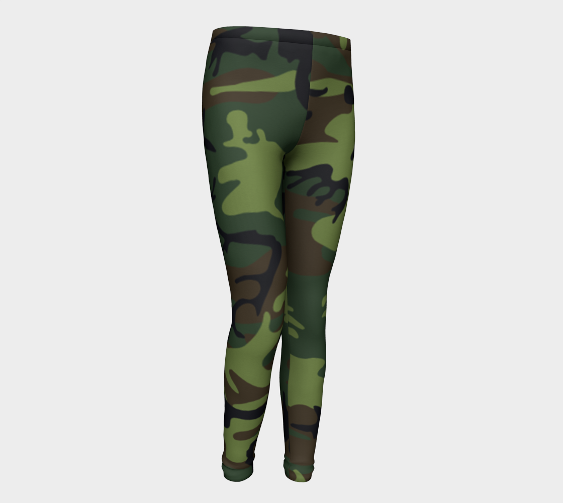 Military Green Camouflage Youth Leggings, AWSSG  Miniature #2