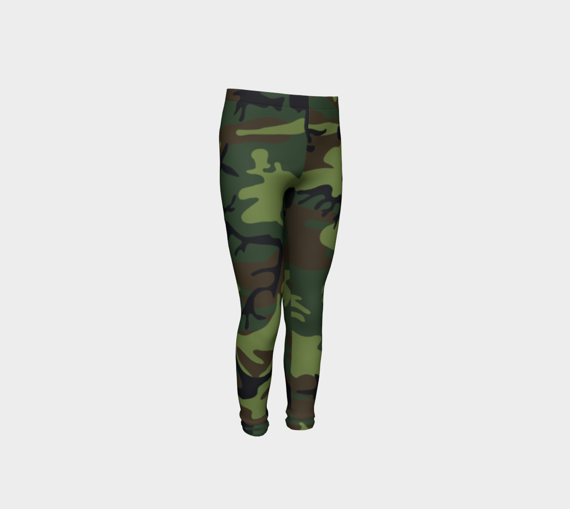 Military Green Camouflage Youth Leggings, AWSSG  preview