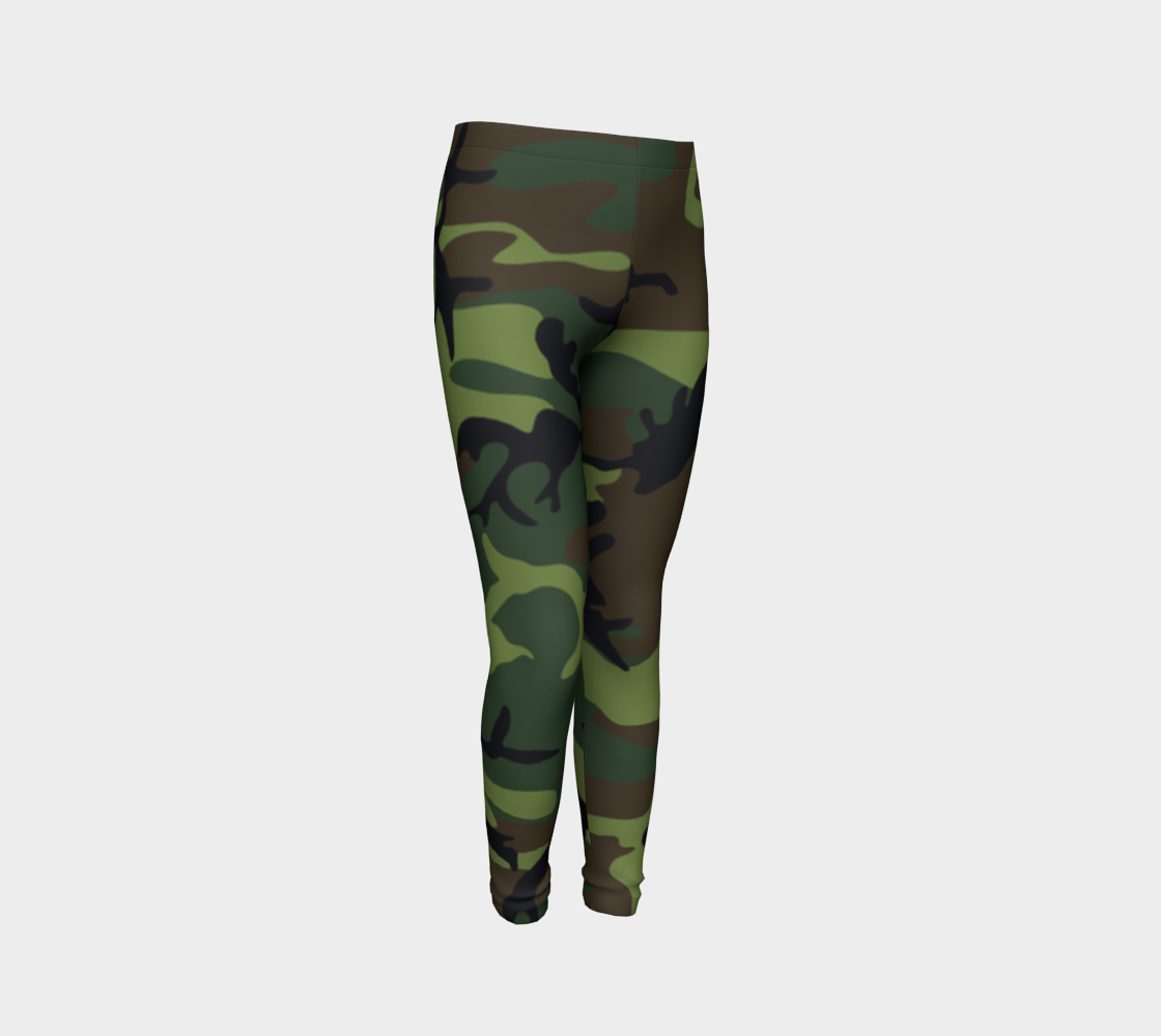 Aperçu de Military Green Camouflage Youth Leggings, AWSSG  #3