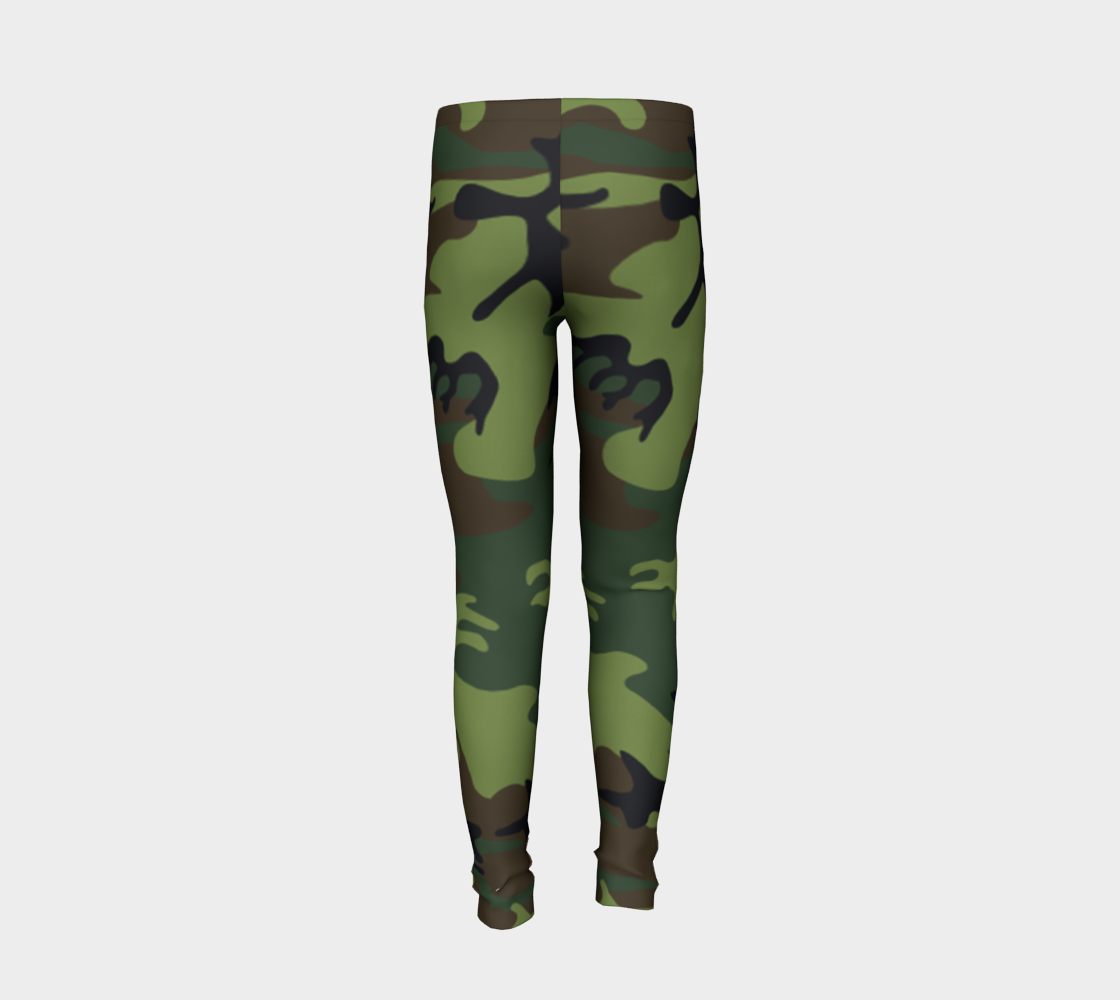 Military Green Camouflage Youth Leggings, AWSSG  Miniature #7