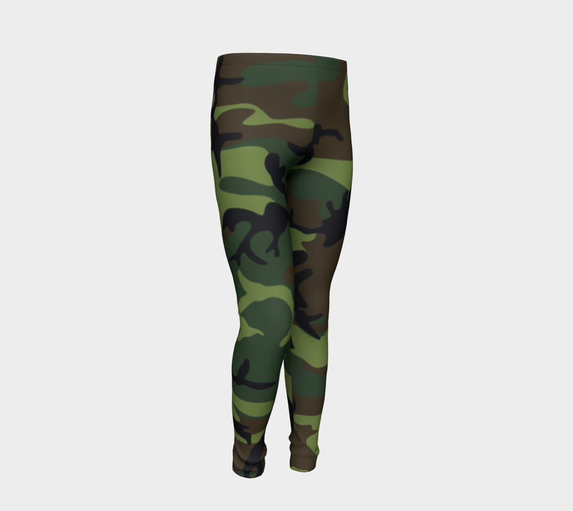 Military Green Camouflage Youth Leggings, AWSSG  Miniature #3