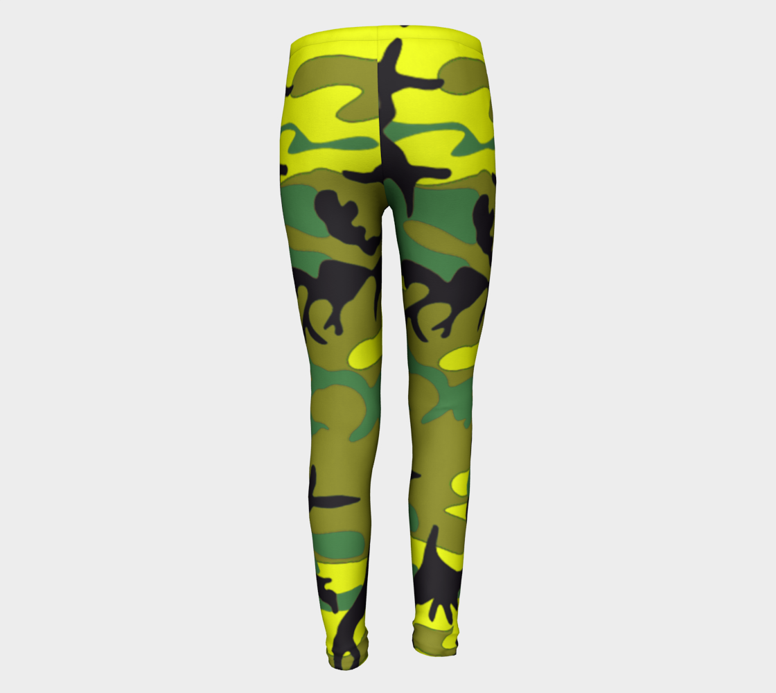 Aperçu de Military Yellow Green Camouflage Youth Leggings, AWSSG  #5