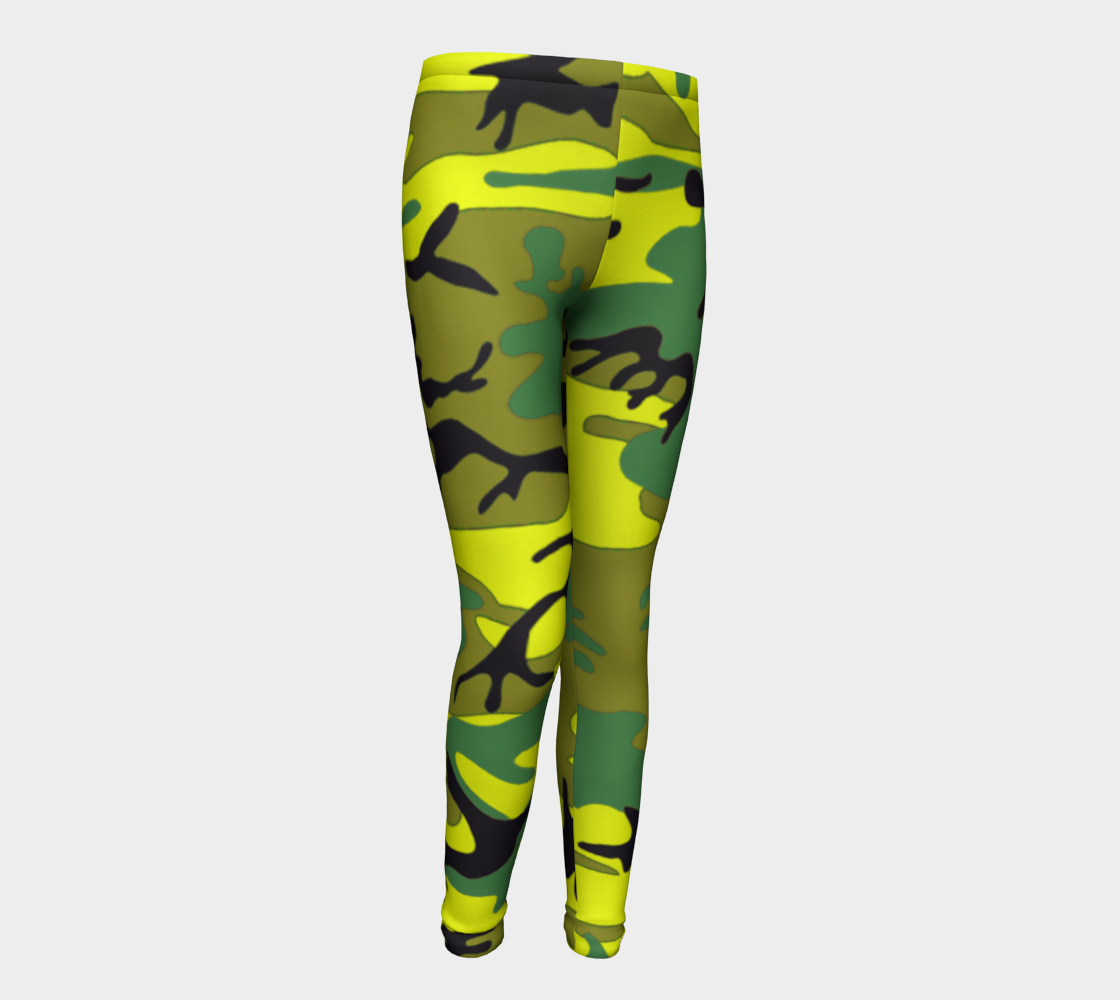 Military Yellow Green Camouflage Youth Leggings, AWSSG  Miniature #2