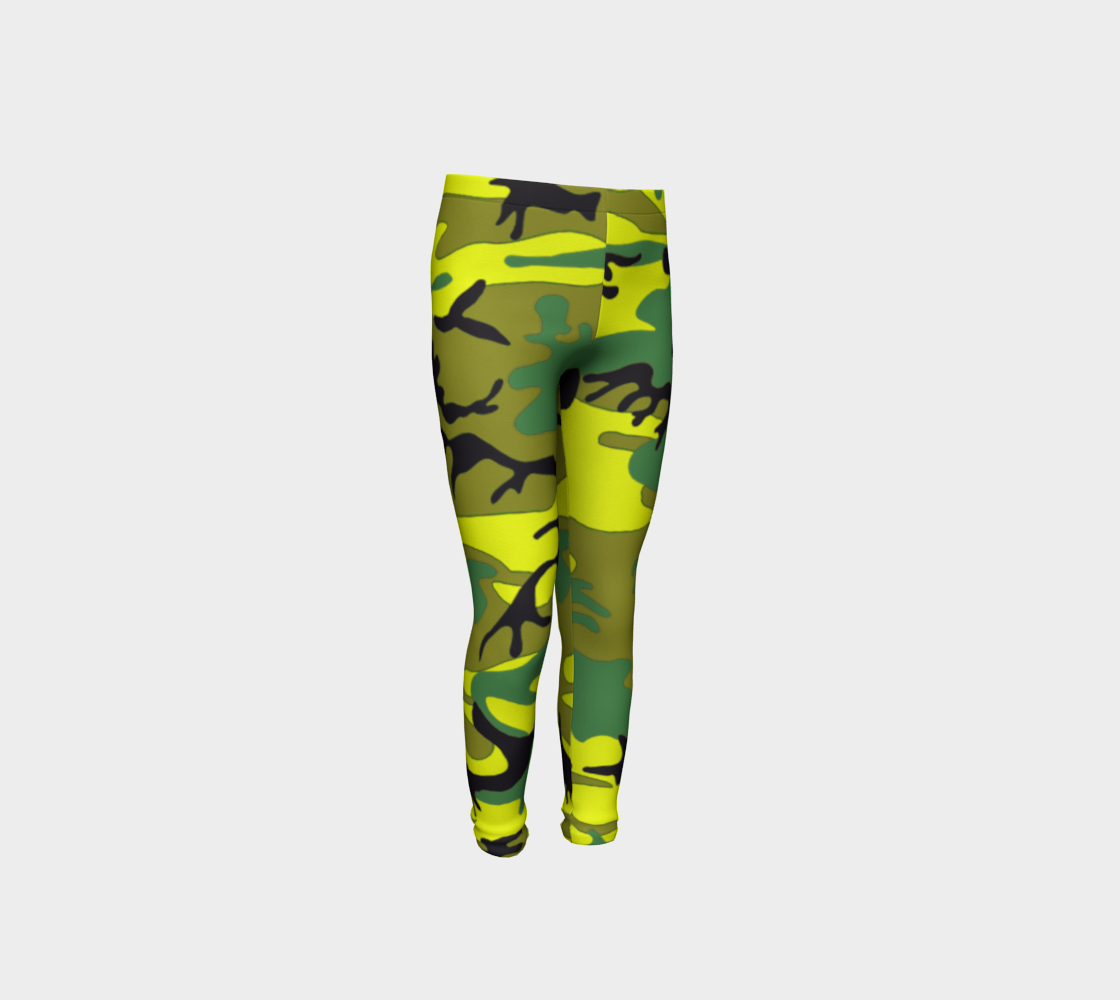 Military Yellow Green Camouflage Youth Leggings, AWSSG  preview