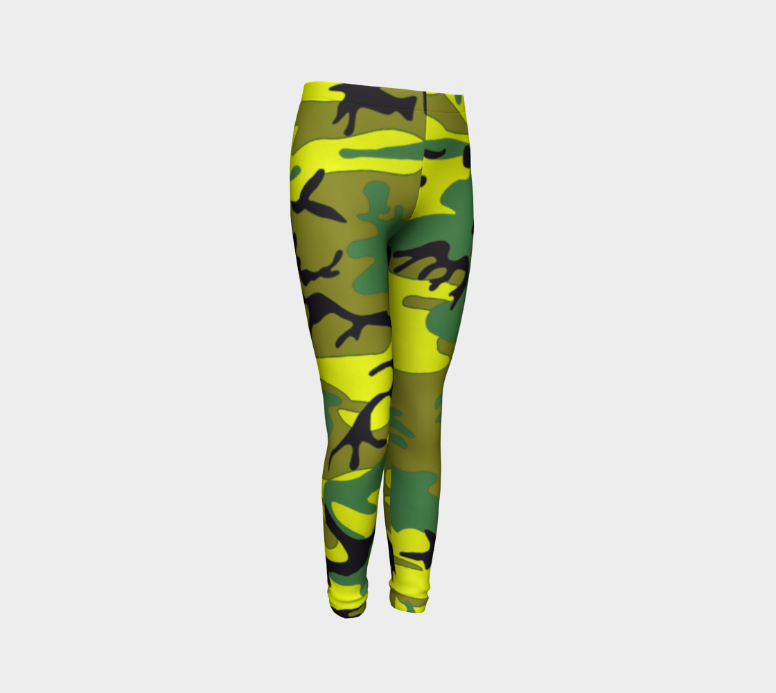 Military Yellow Green Camouflage Youth Leggings, AWSSG  Miniature #4