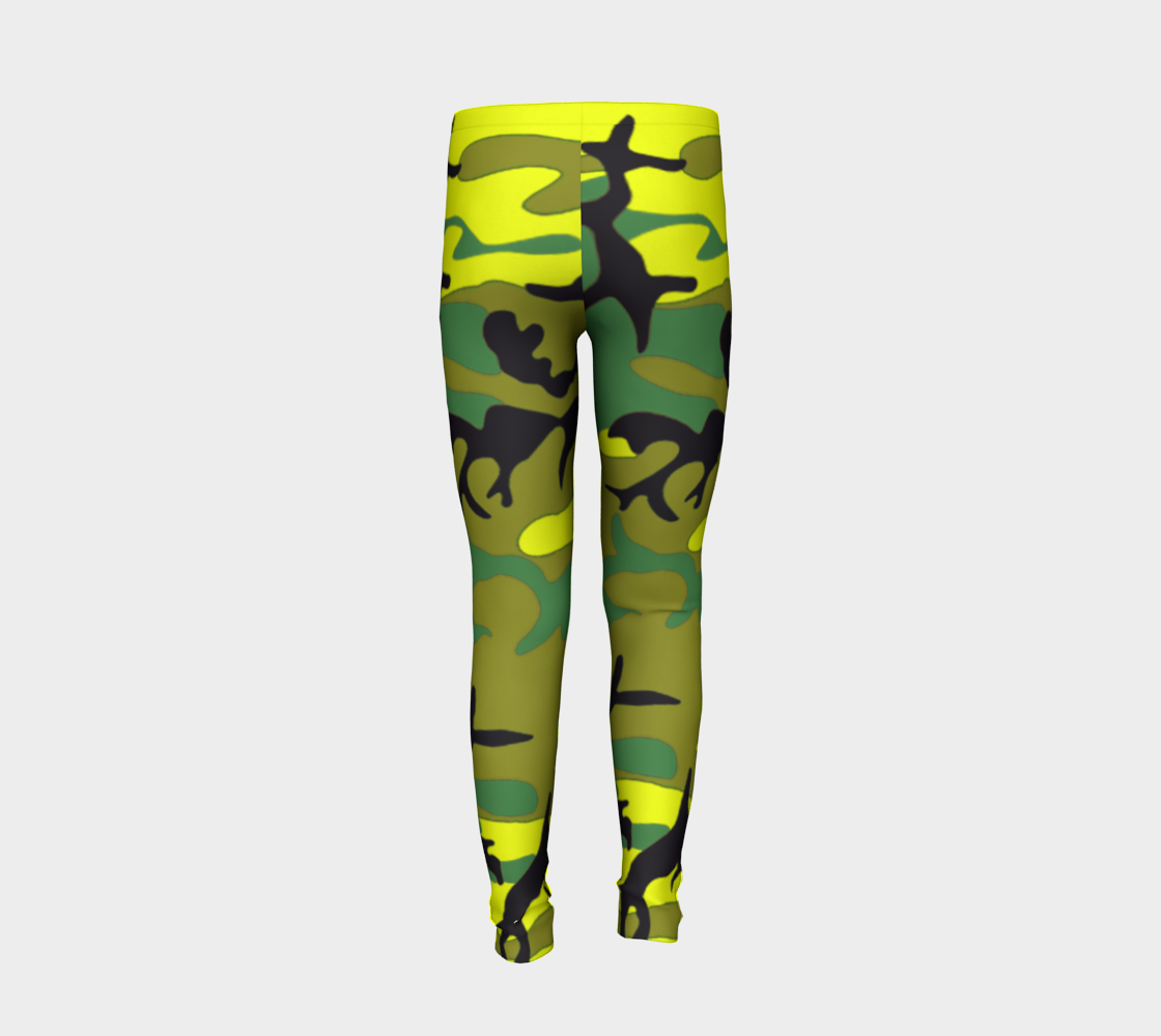 Aperçu de Military Yellow Green Camouflage Youth Leggings, AWSSG  #6