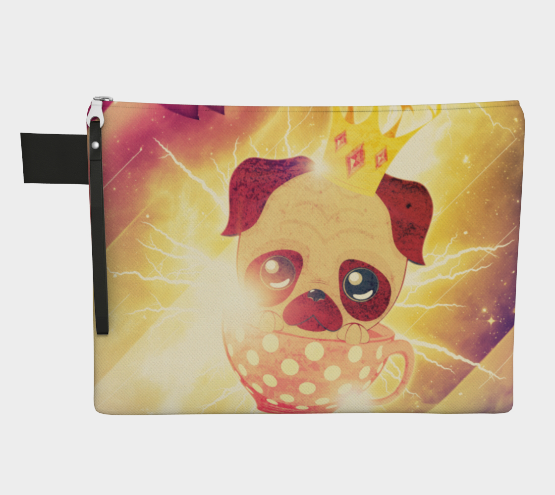 Kawaii pug flying in a cup lightings and starry texture preview
