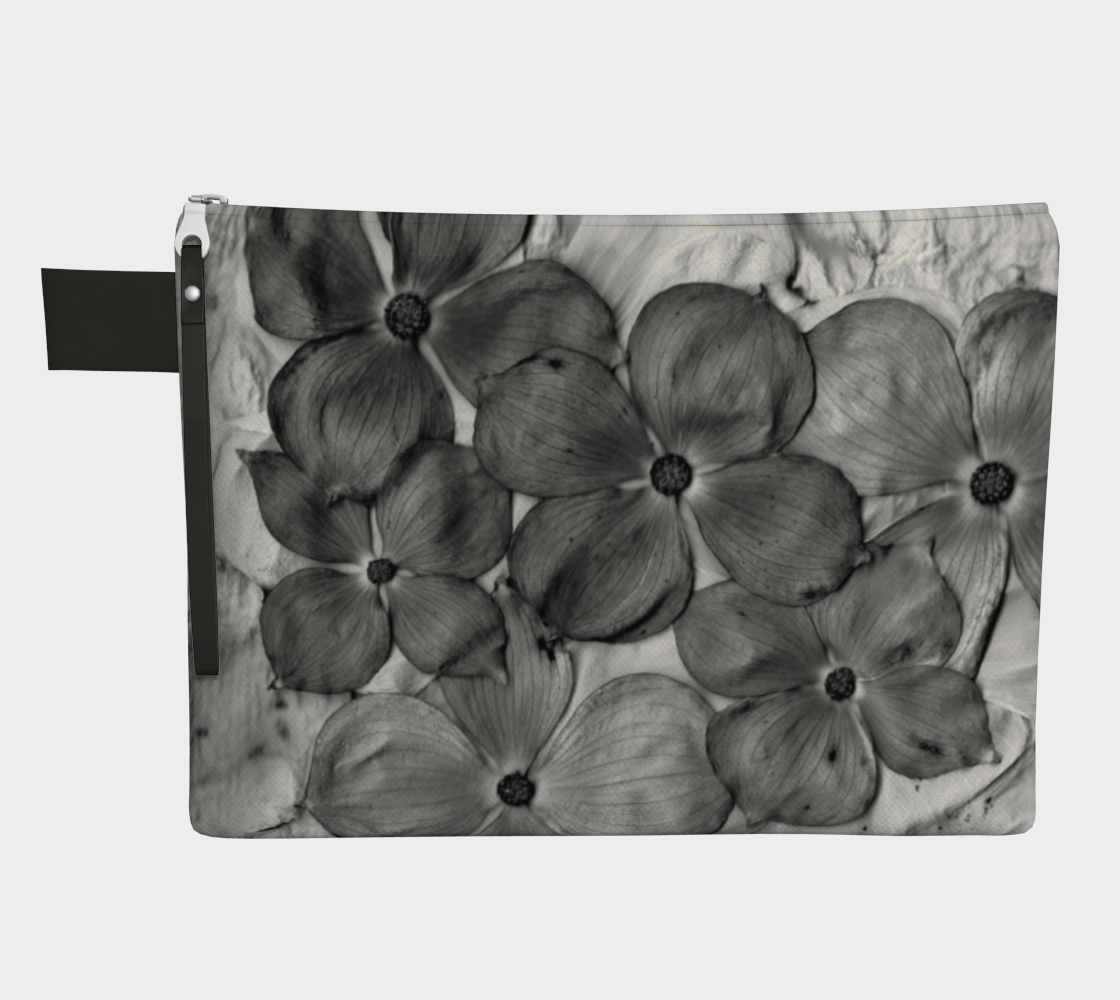 ZIPPER CARRY ALL - MONOCHROME GRAY - DOGWOOD BLOSSOMS - TRAVEL POUCH ORGANIZER  preview
