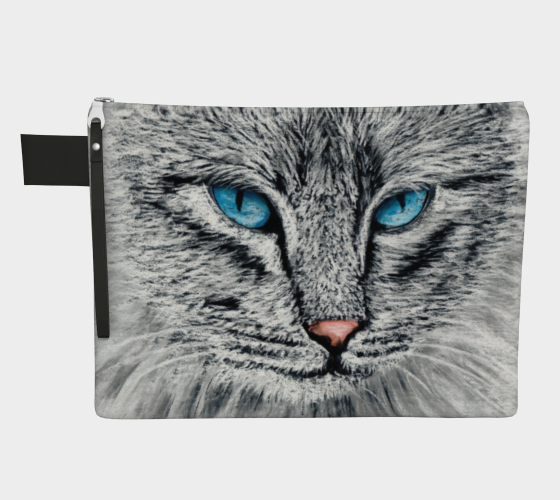 Grey cat with blue eyes pouch preview