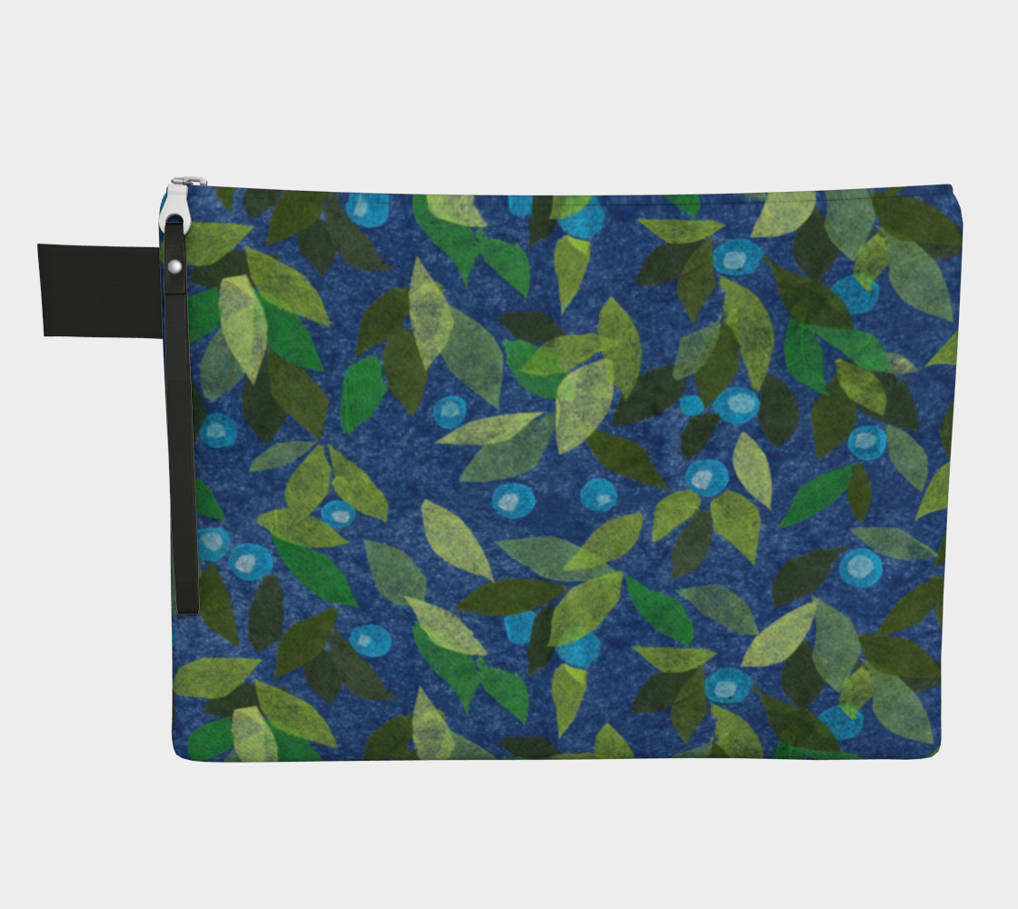 Aperçu de Blue Berries Green Leaves Papercut Pattern Zipper Carry-All