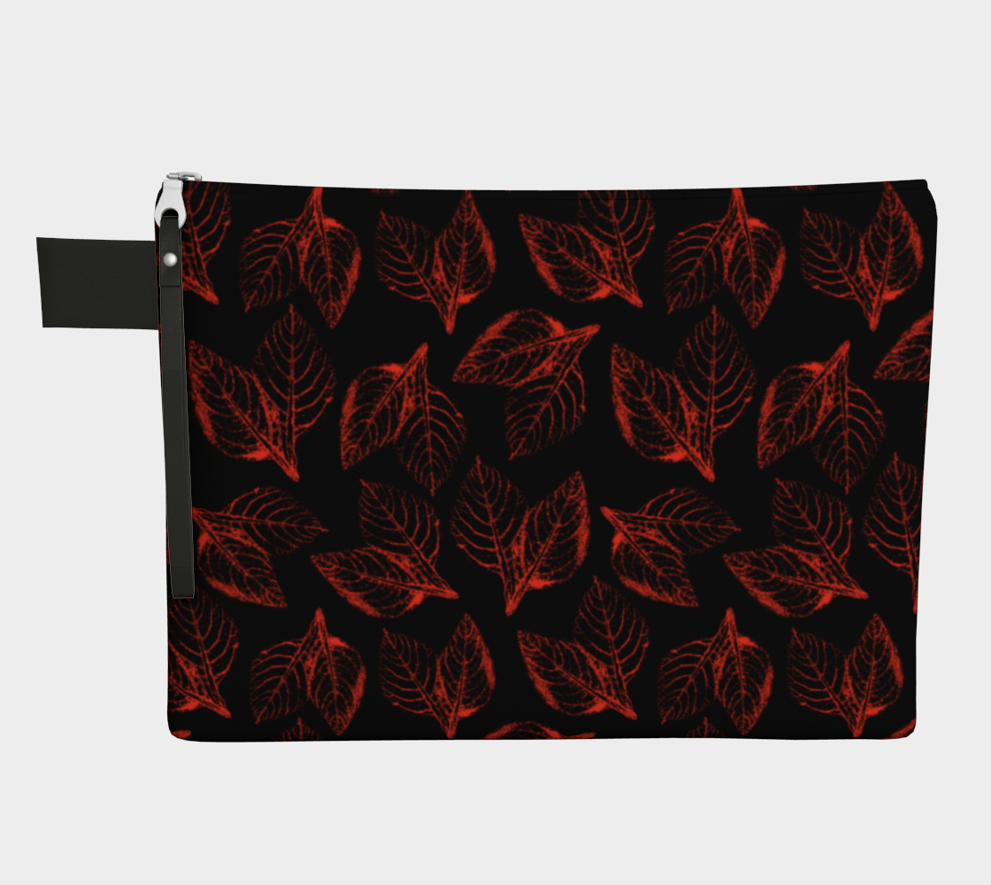 Aperçu de Zipper Carry All * Abstract Floral Red Black Makeup Bag * Flowered Cosmetics Pouch * Red Amaranth Leaves