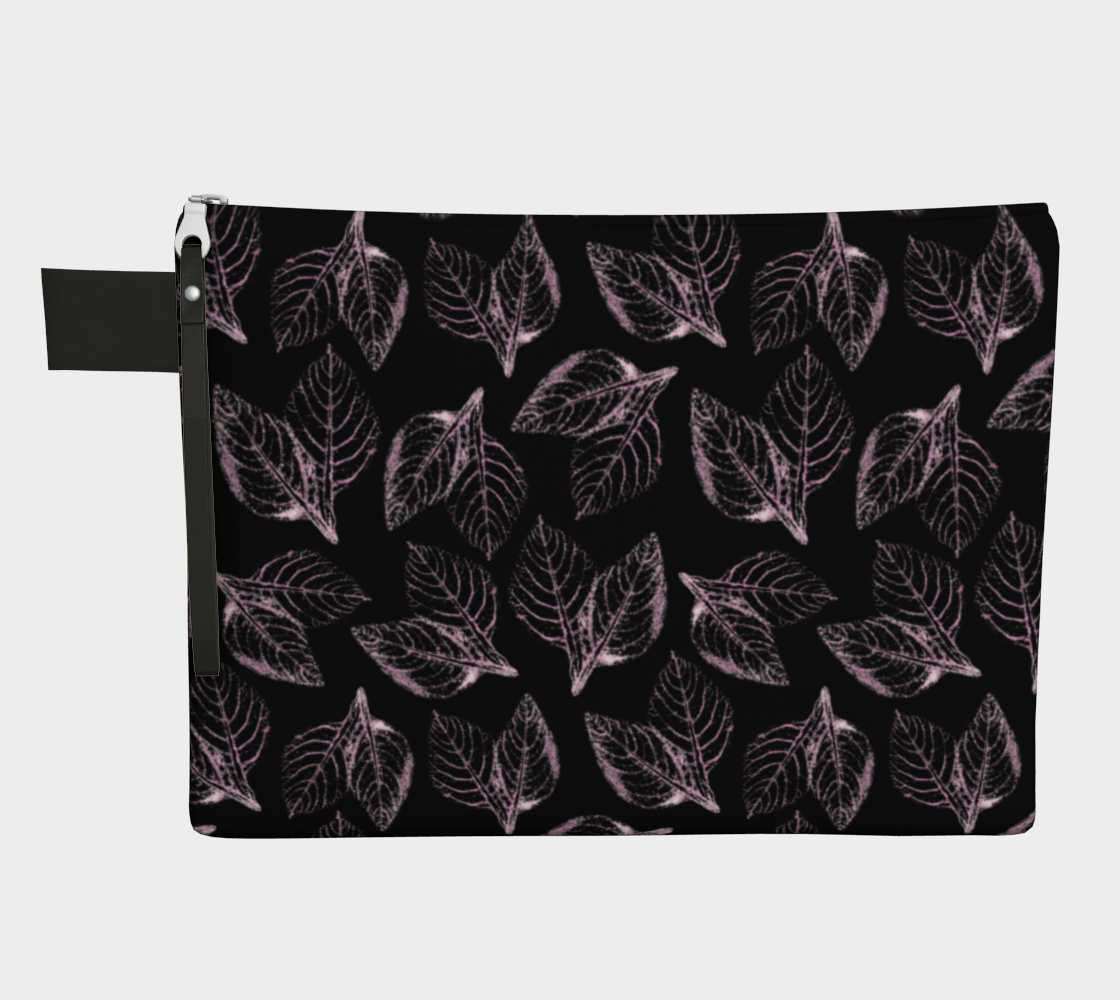 Aperçu de Zipper Carry All * Abstract Floral Makeup Bag * Travel Organizer Pouch * Black PInk Amaranth Leaves Watercolor Impressions Design