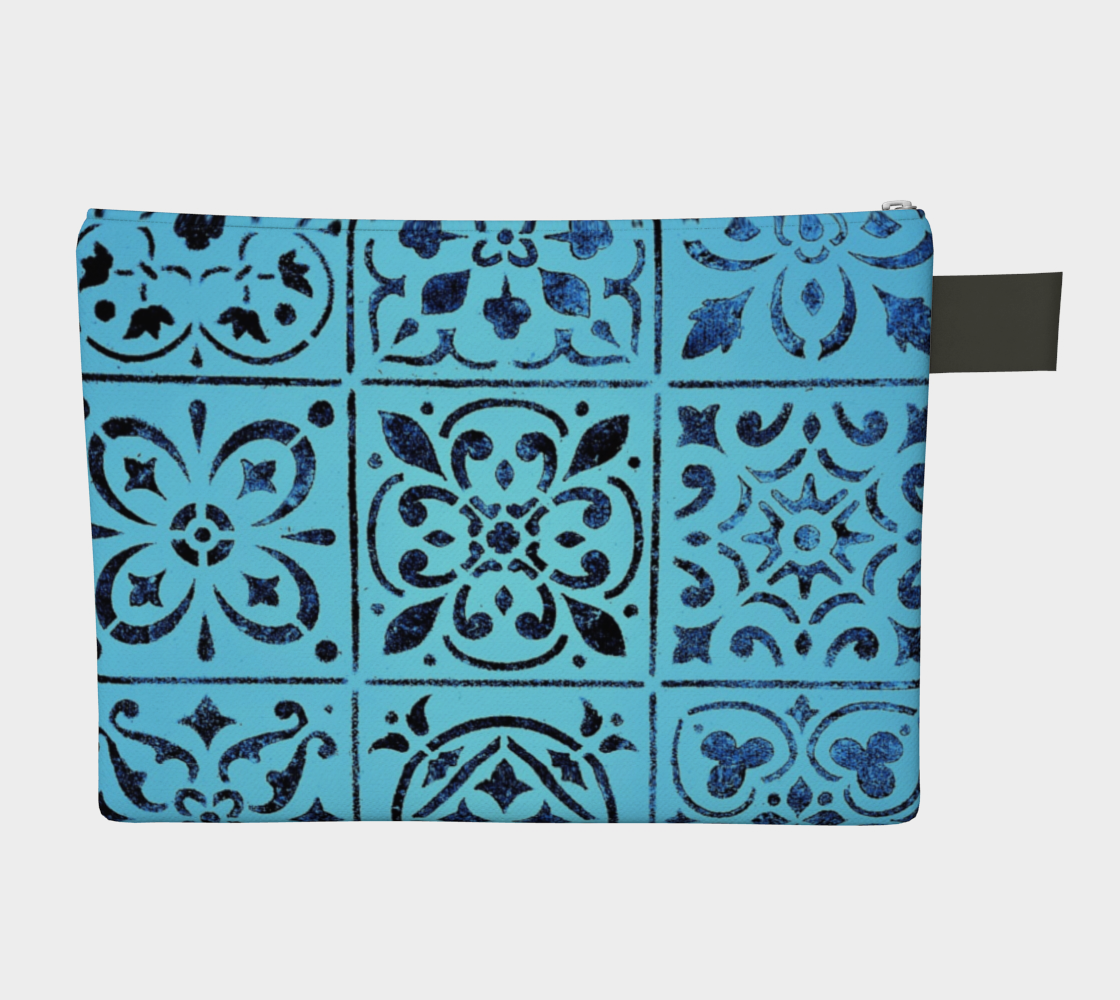 Zipper Carry All * Blue Moroccan Tile Print Makeup Bag * Geometric Abstract Cosmetics Pouch * Travel Tote preview #2