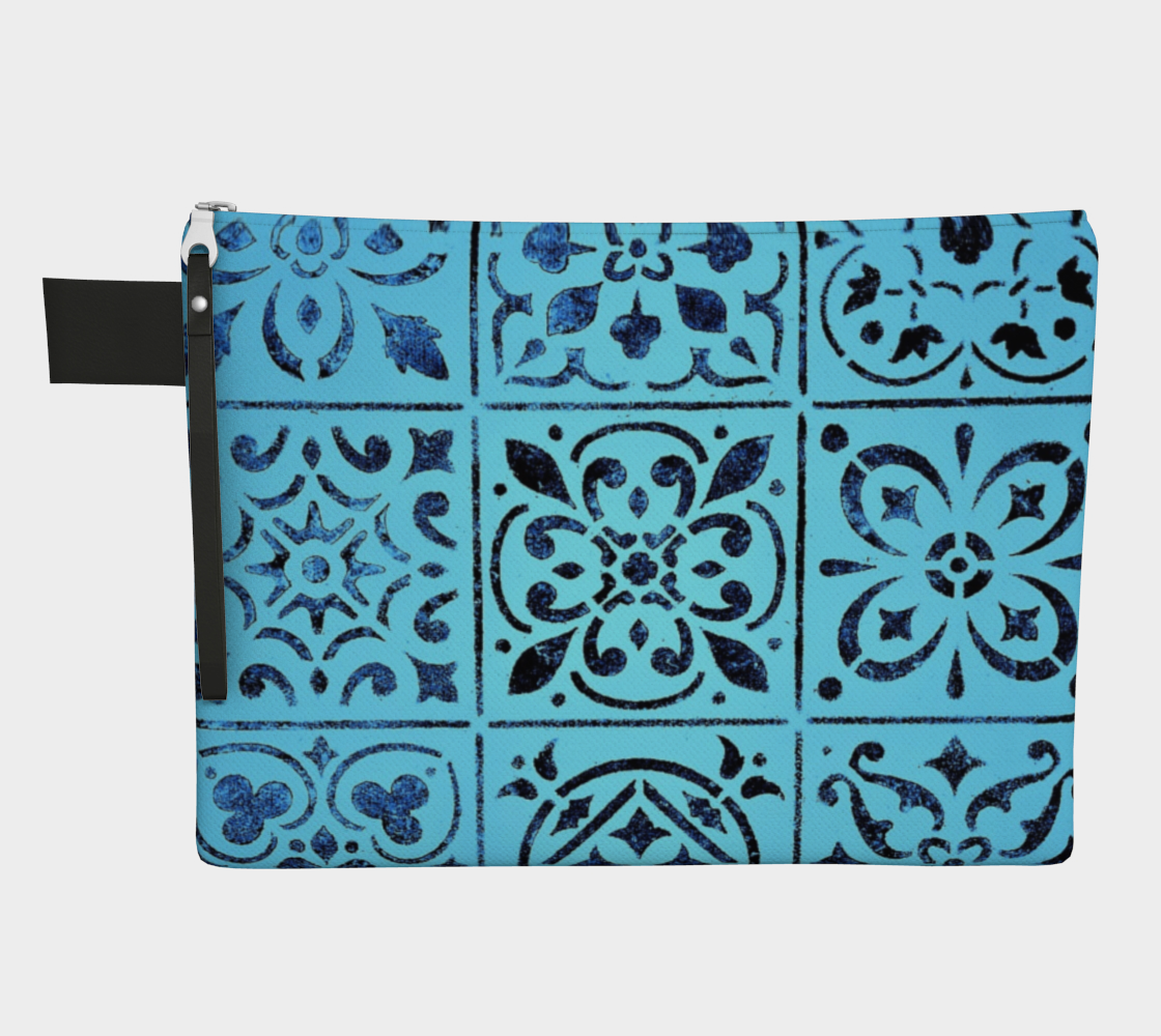 Zipper Carry All * Blue Moroccan Tile Print Makeup Bag * Geometric Abstract Cosmetics Pouch * Travel Tote preview